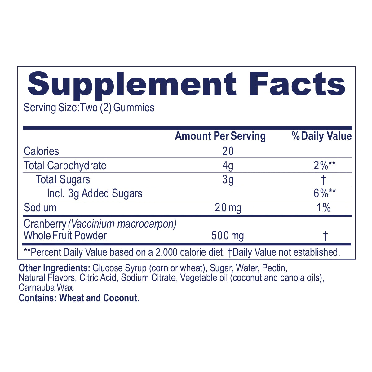 AZO cranberry gummies supplement facts