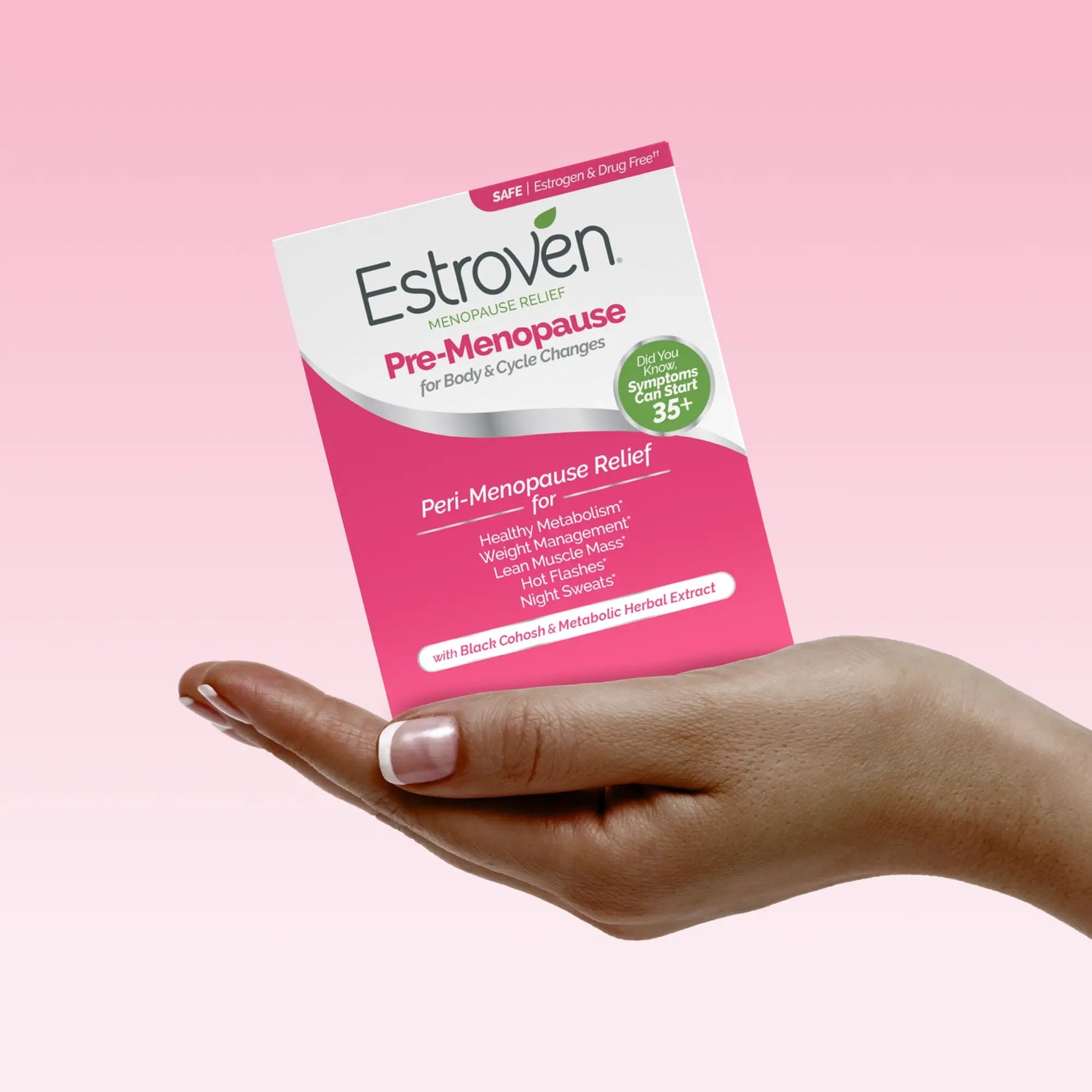 hand holding box of Estroven Pre-Menopause