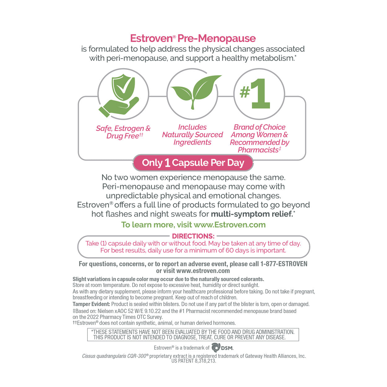Estroven pre-menopause back label